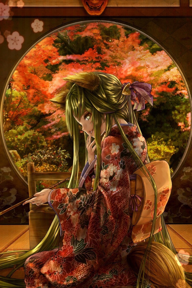 Аниме девушка с горящей бамбуковой палочкой