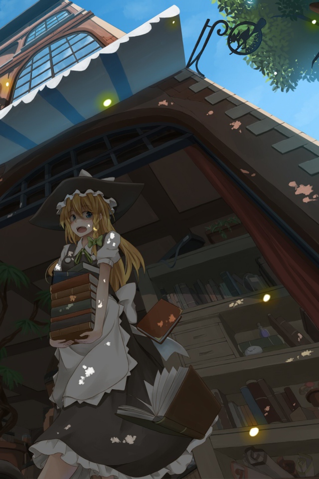 Девушка аниме со стопкой книг