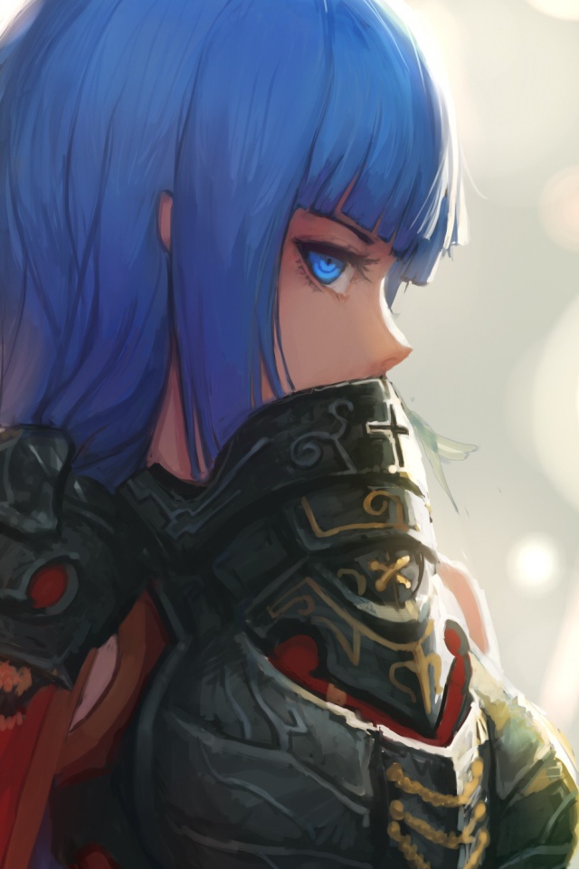 Девушка аниме с голубыми глазами и волосами