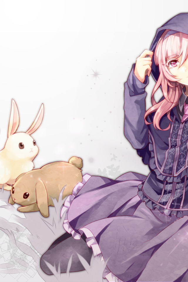 Девушка аниме с кроликами