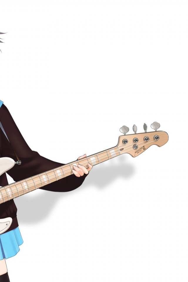 Девушка аниме с гитарой и в наушниках