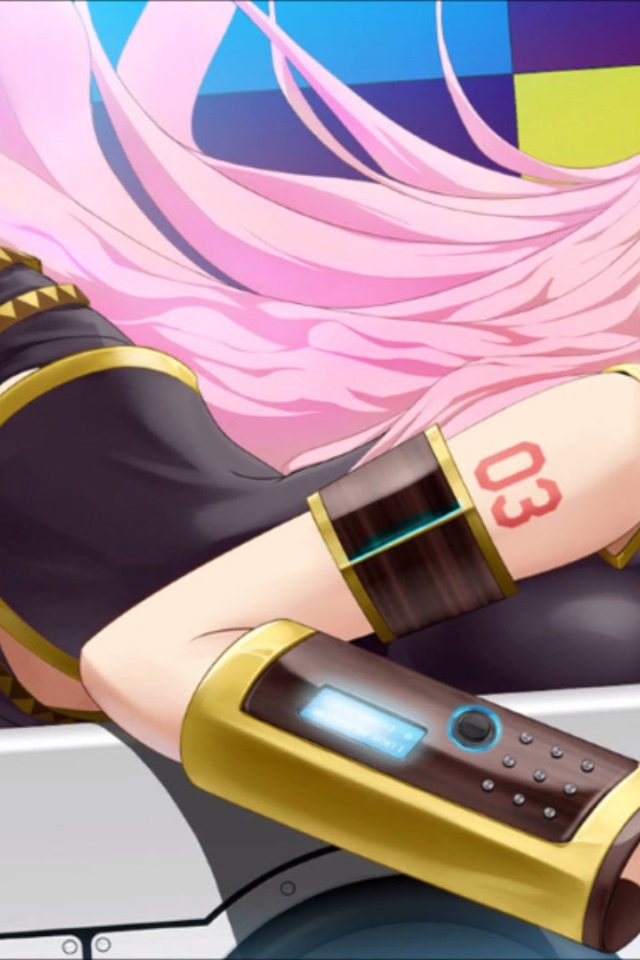 Аниме девушка с розовыми волосами в голубых наушниках, вокалоид