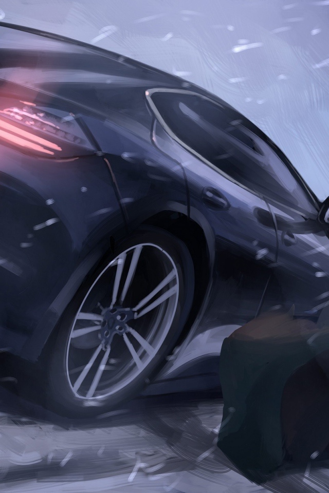 Вооруженный персонаж аниме и Porsche Panamera