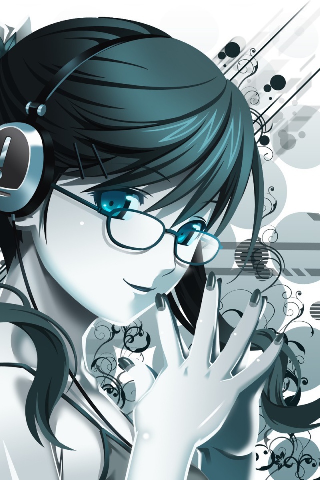 Голубоглазая девочка аниме в очках