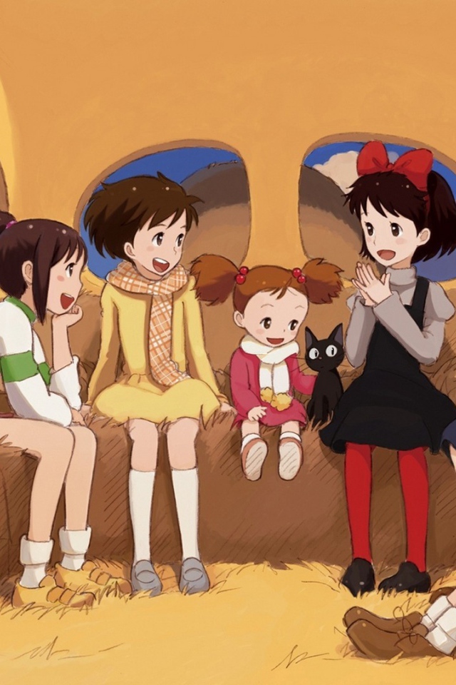 Дети в автобусе в аниме Ведьмина служба доставки