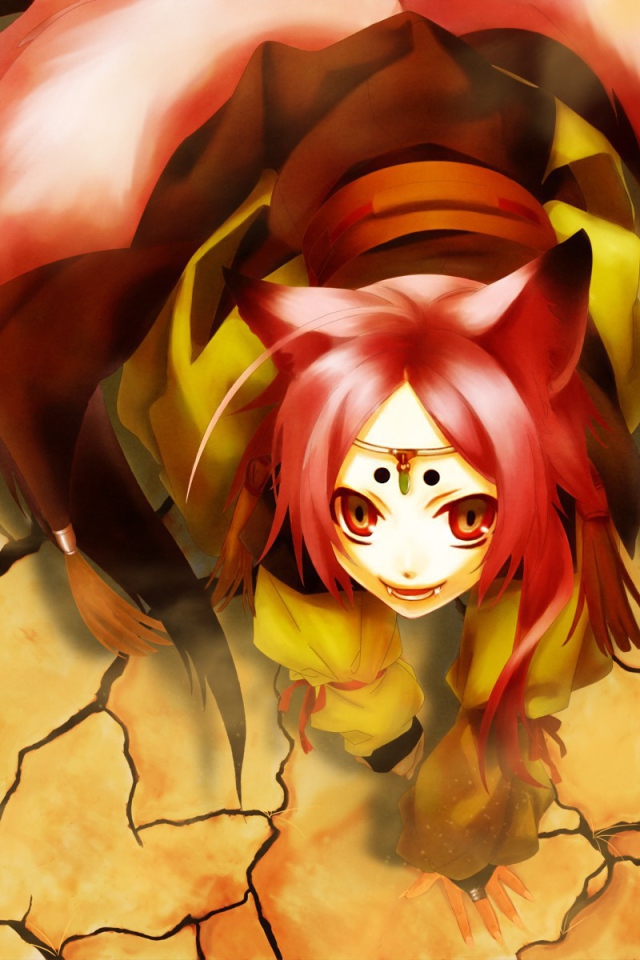 Девушка лиса на сухой земле, аниме