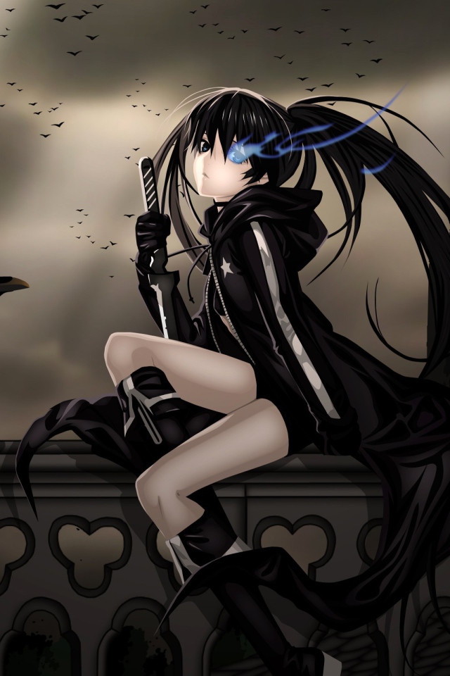 Девушка и ворон в аниме Insane Black Rock Shooter