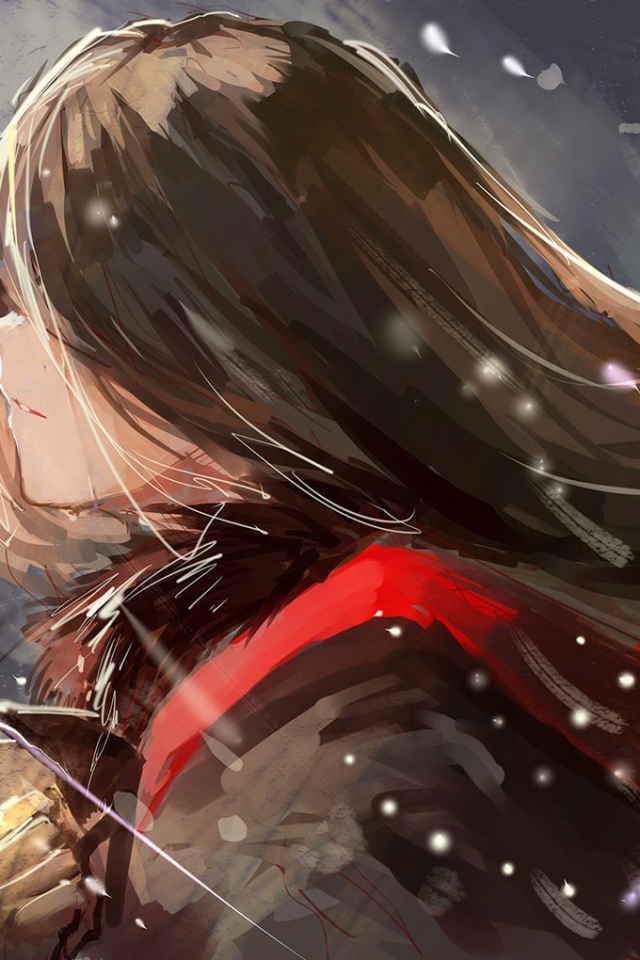 Девушка во время снегопада аниме Pixiv Fantasia