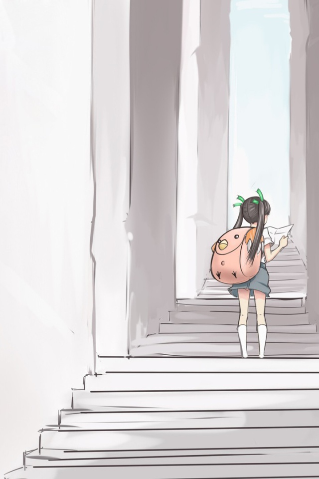 Девушка идет по лестнице аниме