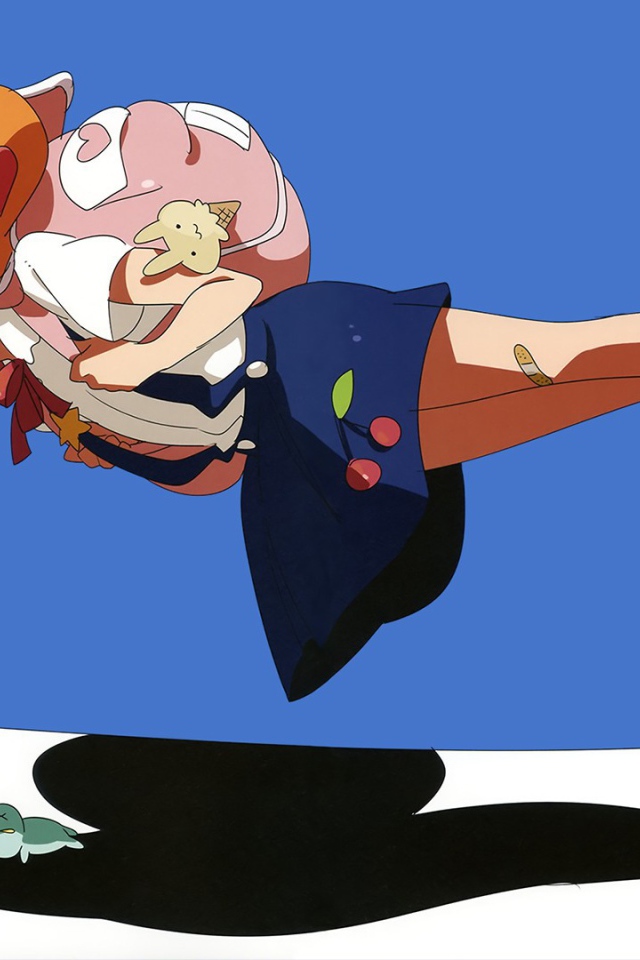 Девочка парит над землей в аниме Monogatari Series