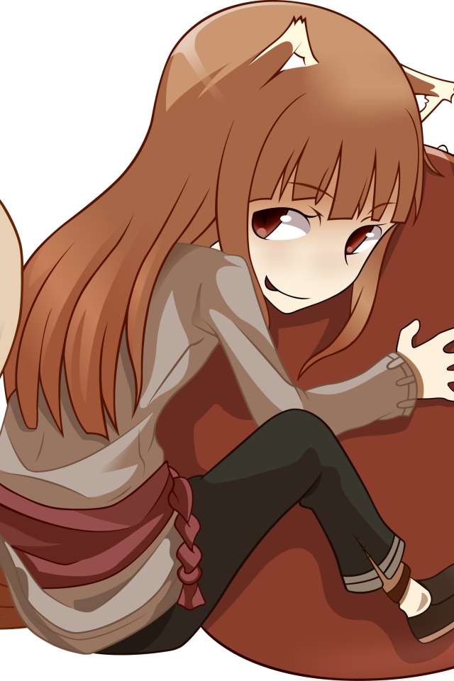 Девушка обнимает яблоко в аниме Волчица и пряности