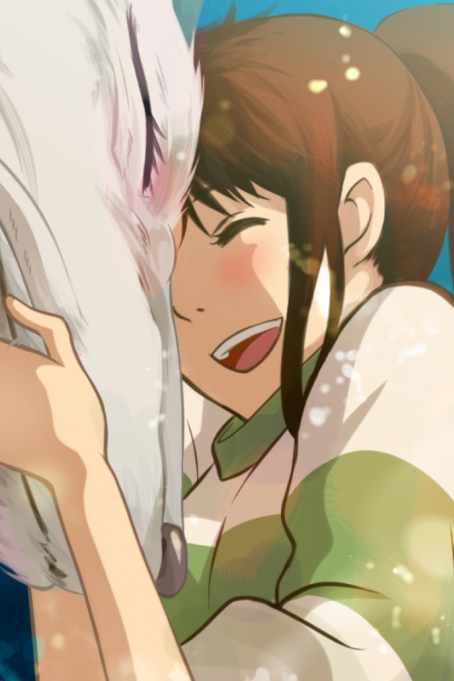 Девочка обнимает дракона в аниме Унесённые призраками