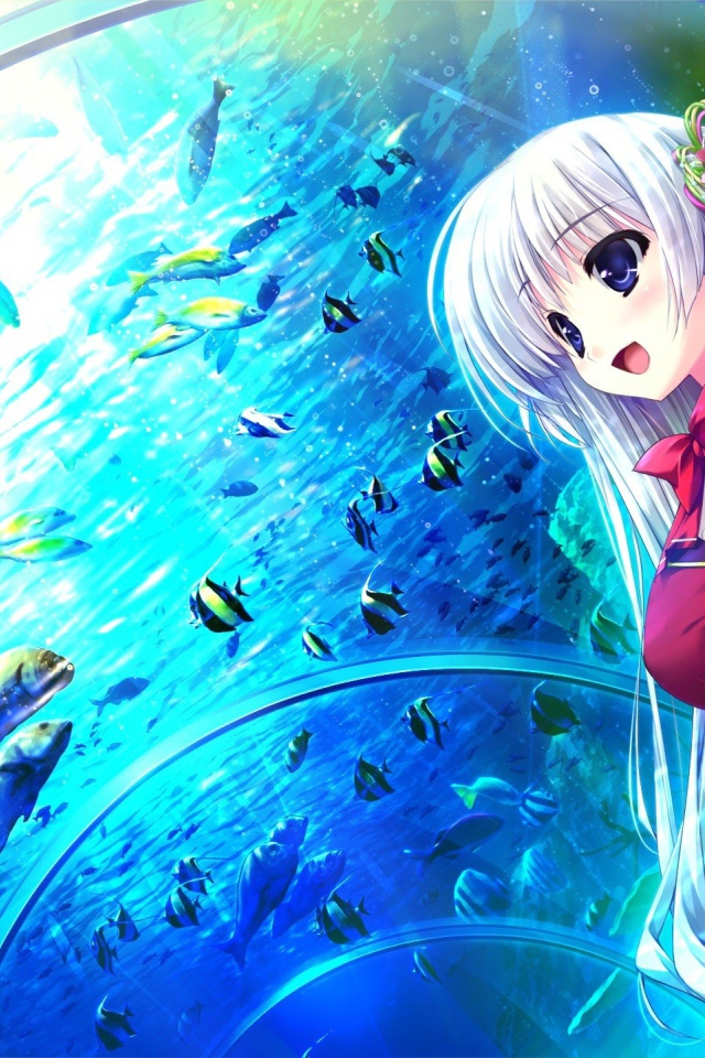 Девушка в океанариуме в аниме Натюрморт в серых тонах