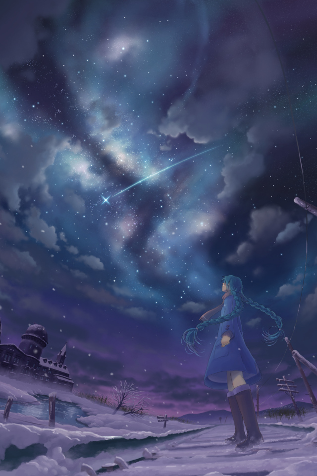 Девушка смотрит на комету, аниме