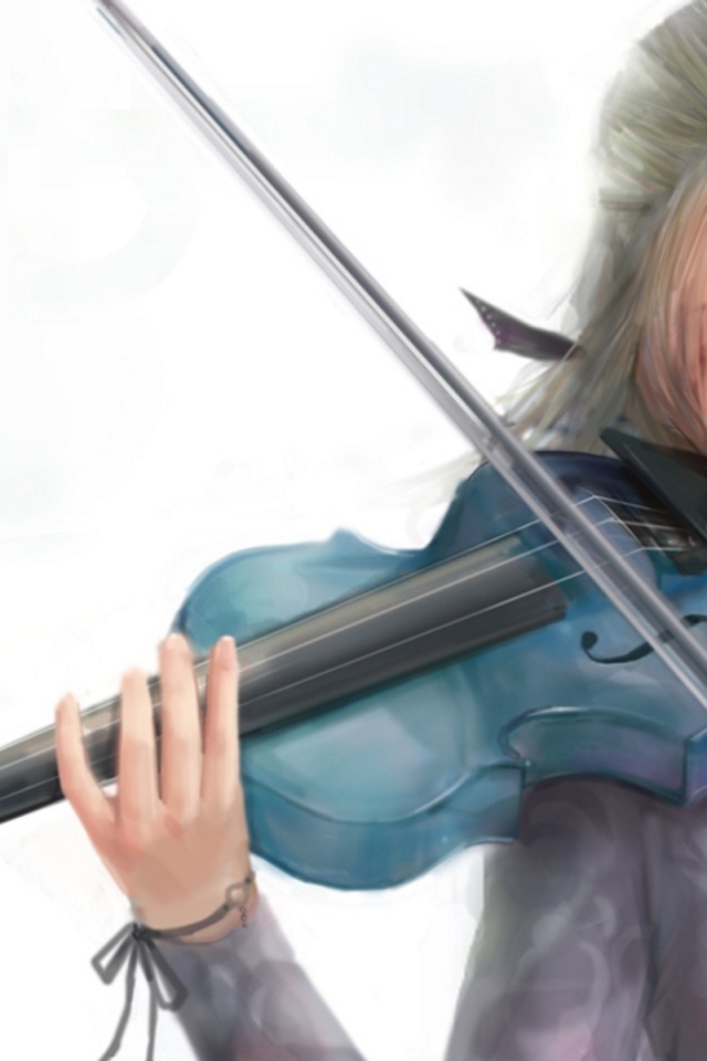 Девушка играет на голубой скрипке, рисунок