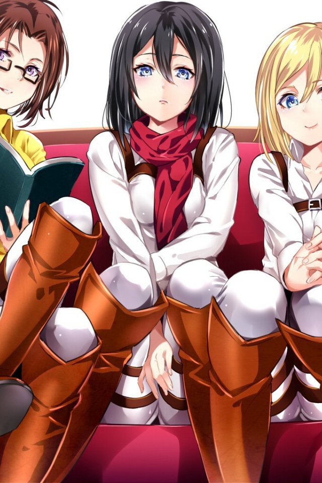 Девушки читают книгу в аниме Shingeki no Kyojin