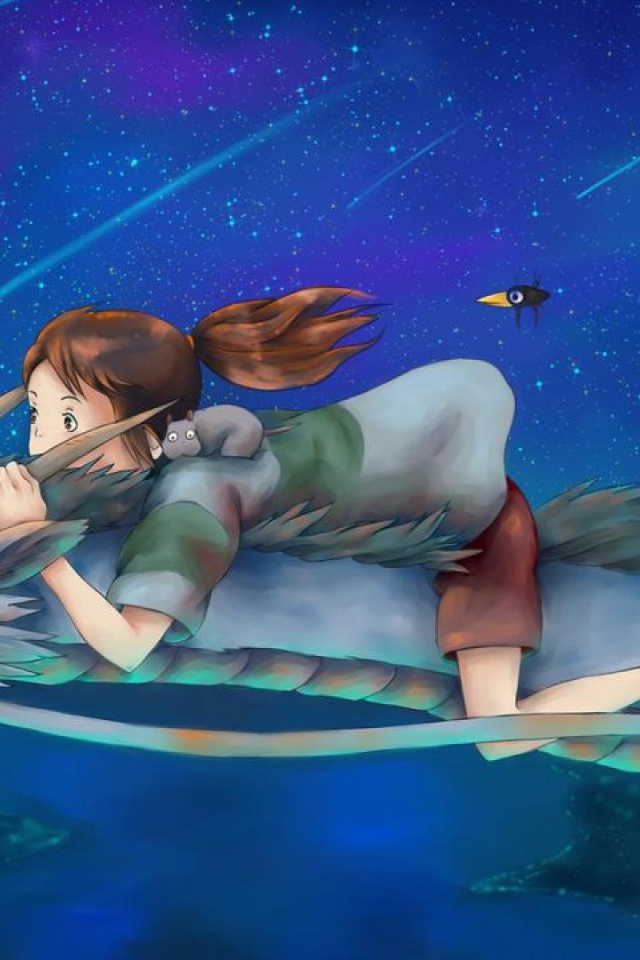 Девочка верхом на драконе в аниме Унесённые призраками