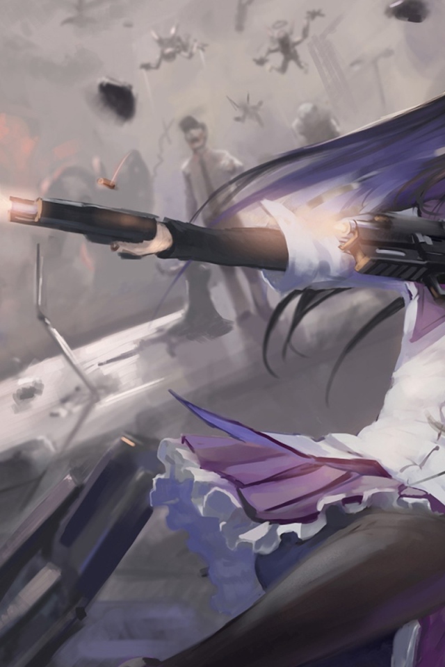 Девушка стреляет из пистолетов, аниме Девочка-волшебница Мадока