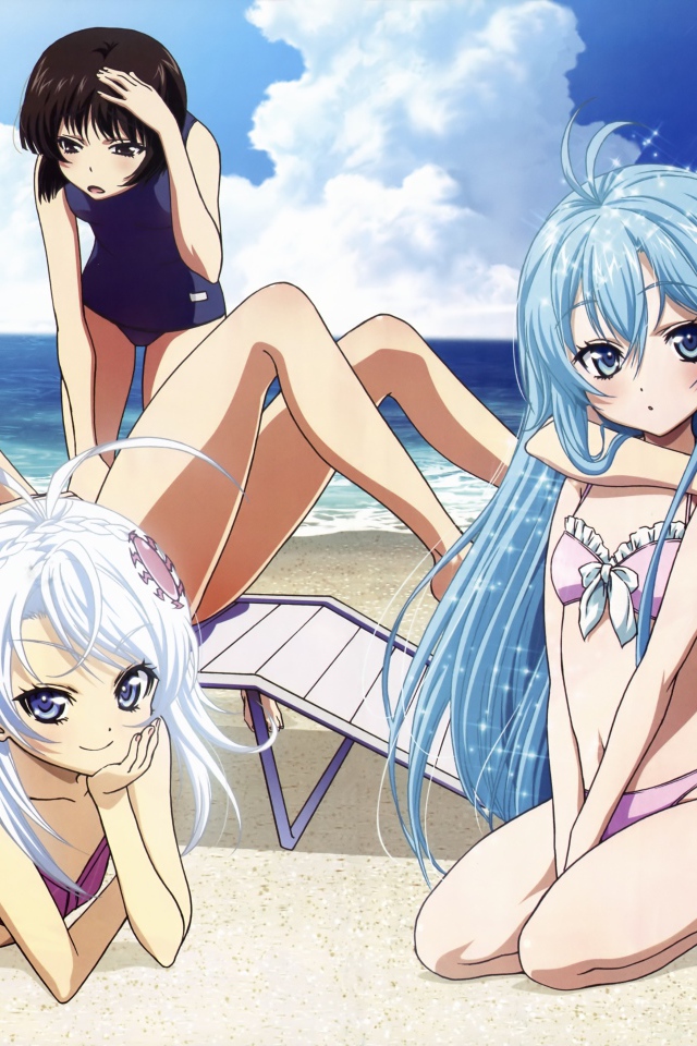 Девушки на пляже в аниме Моя кузина - инопланетянка