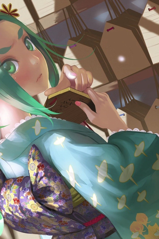 Зеленоволосая девушка аниме