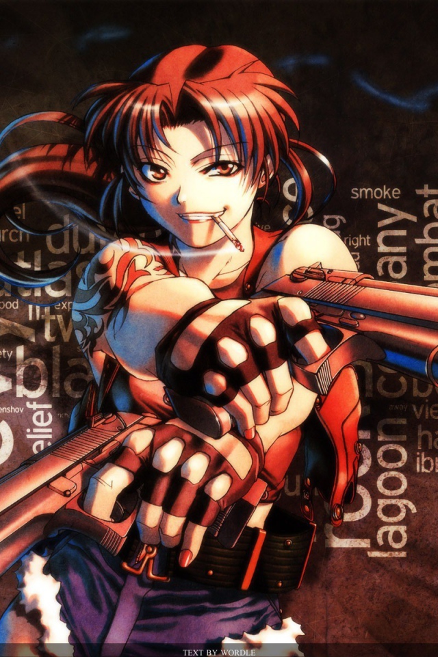 Пистолеты в руках девушки аниме Пираты «Чёрной лагуны»