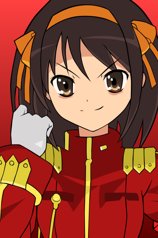 Харухи Судзумия на красном фоне