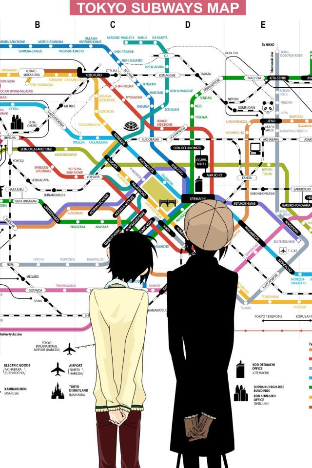 Герои аниме у карты метро