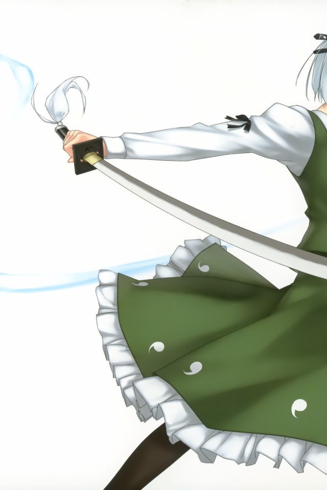 Девушка аниме Konpaku Youmu с мечом в руке