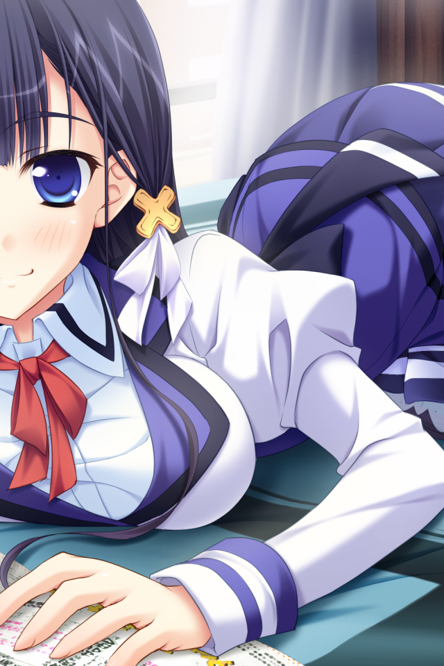 Длинные черные волосы у девушки аниме