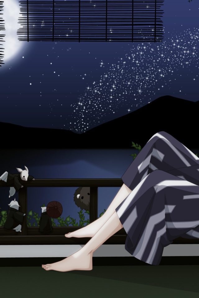 Парень и кот смотрят на луну