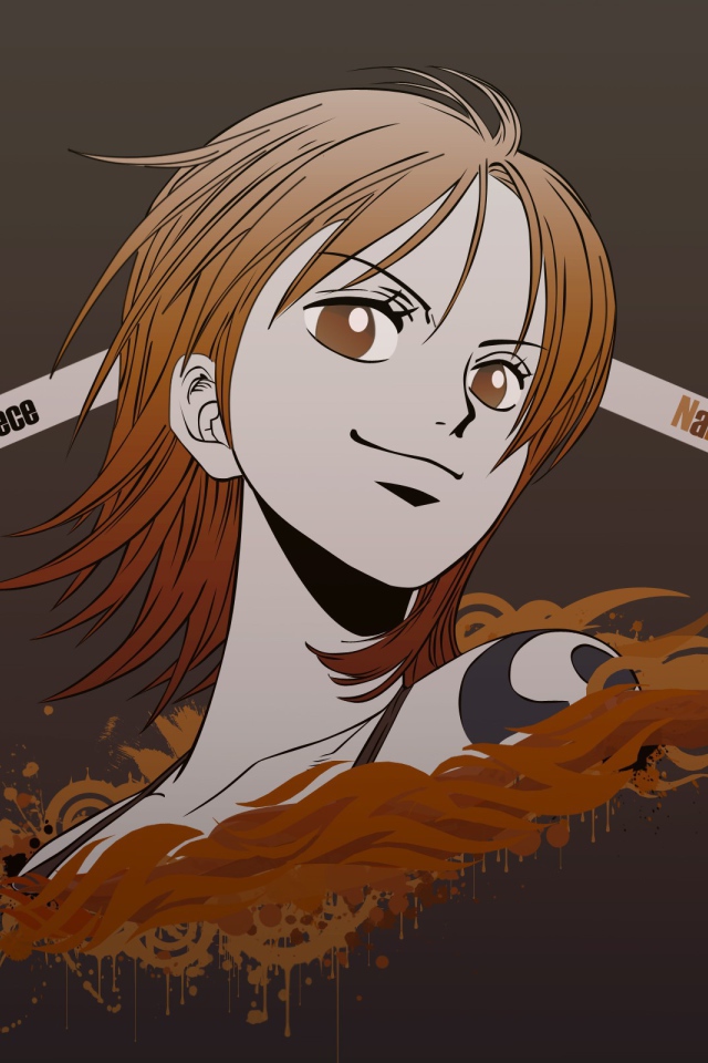 Нами из аниме Большой куш на коричневом фоне