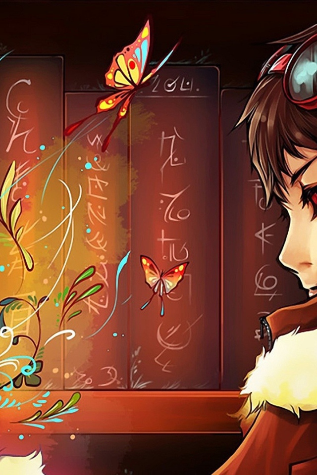 Попугай на плече аниме девушки