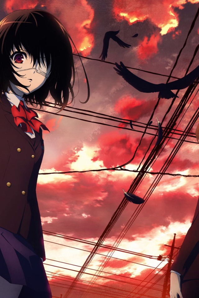 Люди под красными облаками в аниме Another