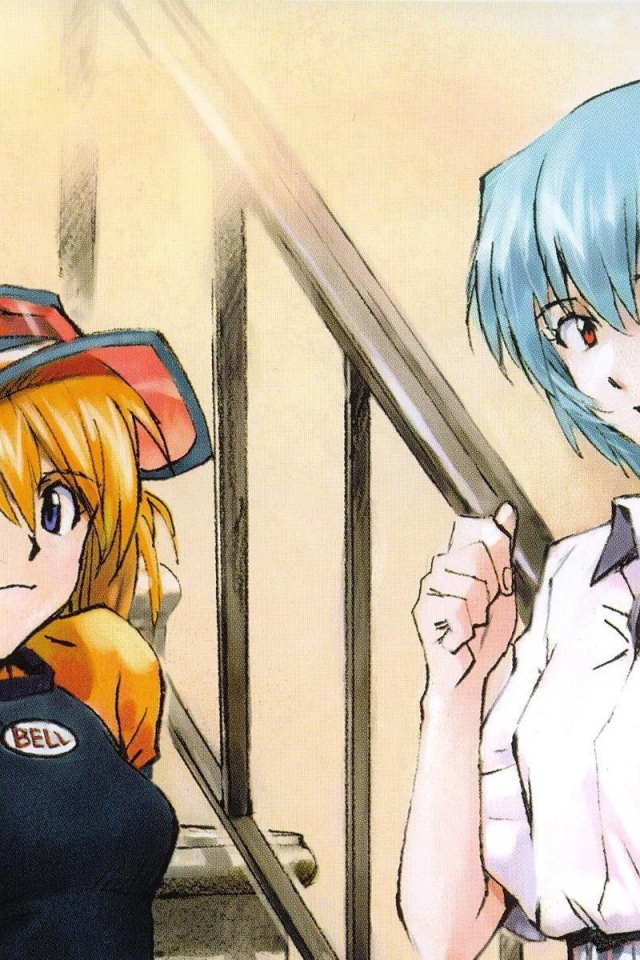 Рыжая девушка и парень из аниме Neon Genesis Evangelion
