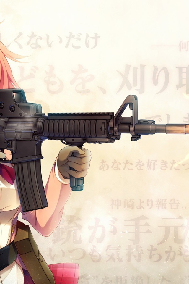 Рыжая девушка аниме с автоматической винтовкой