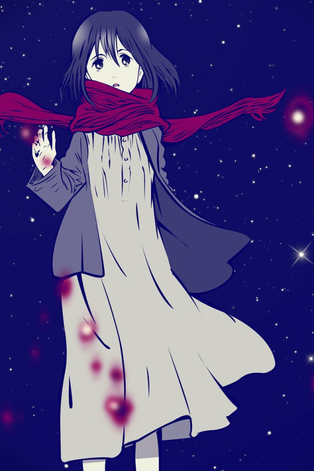 Красный шарф на девушке из аниме Shingeki no Kyojin