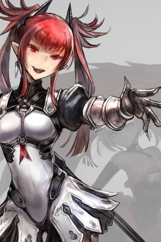 Красноволосая девушка аниме в доспехах