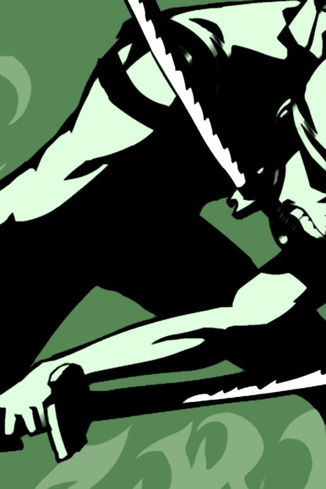 Ророноа из аниме Большой куш на зеленом фоне