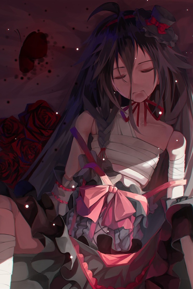 Грустный вокалоид среди роз