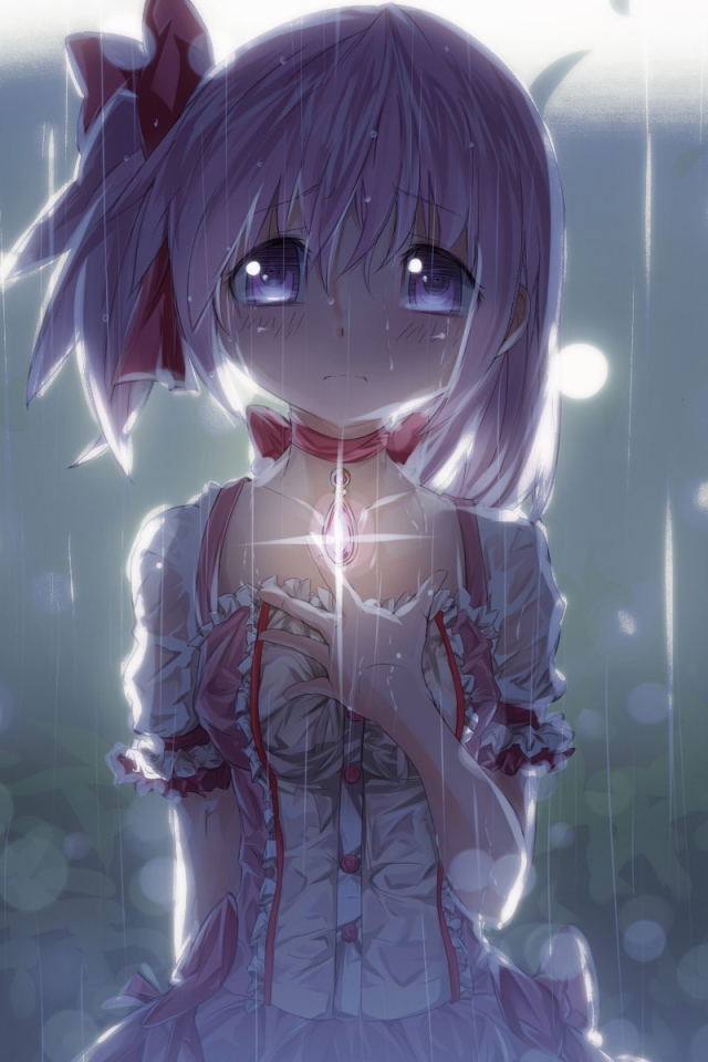 Грустная девушка из аниме Mahou Shoujo Madoka Magica