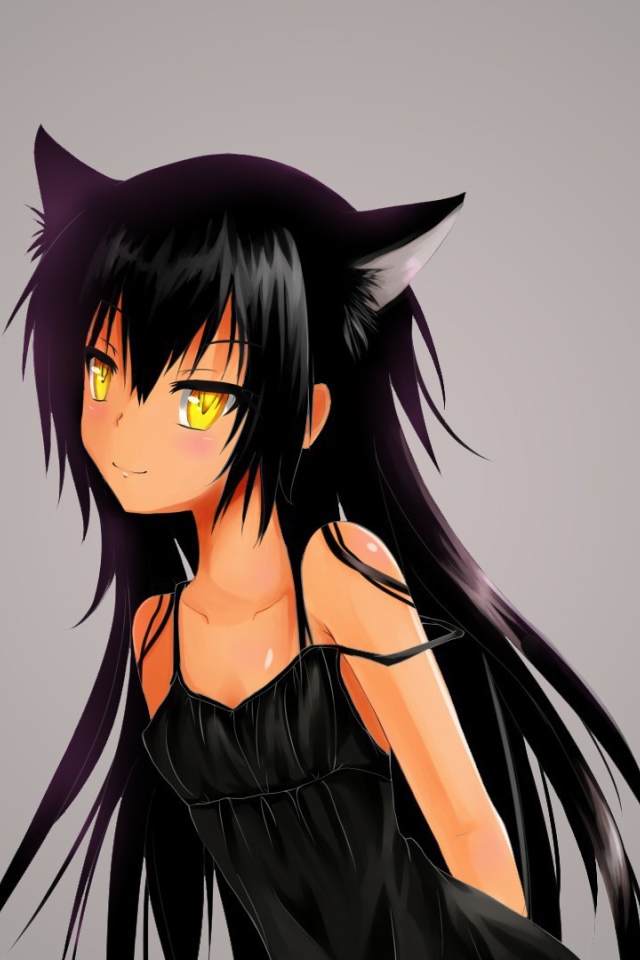 Черноволосая девушка аниме Кэмономими