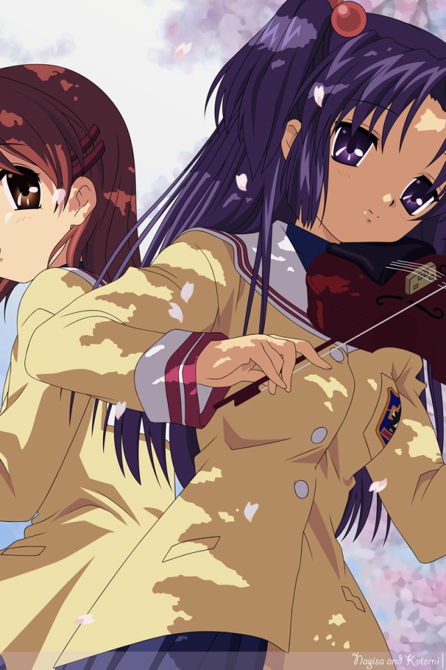 Дуэт играет на музыкальных инструментах, аниме Кланнад