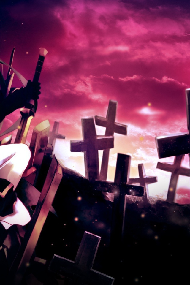 Девушка на кладбище в аниме Black Rock Shooter