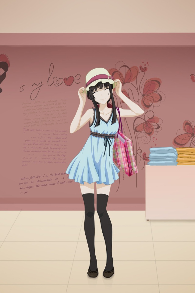 Девушка в магазине одежды, аниме