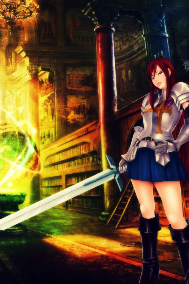 Девушка держит меч в руке, аниме Scarlet Erza