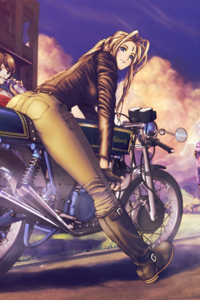 Девушка на мотоцикле в аниме Belldandy