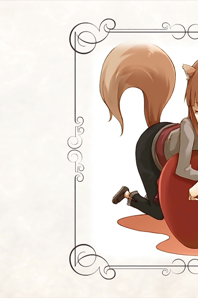 Девушка на яблоке в аниме Волчица и пряности