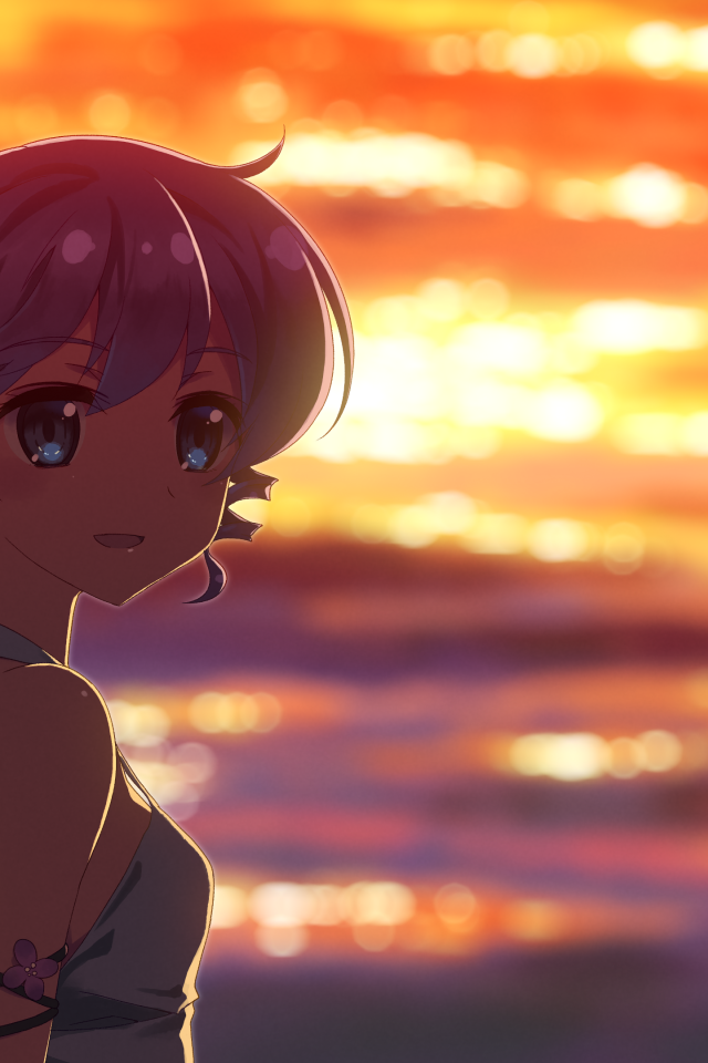 Девушка на фоне моря в аниме DJ Max