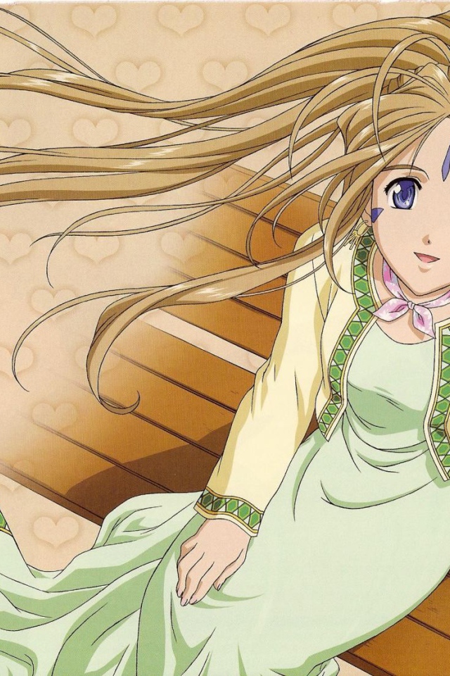Девушка на скамье в аниме Belldandy