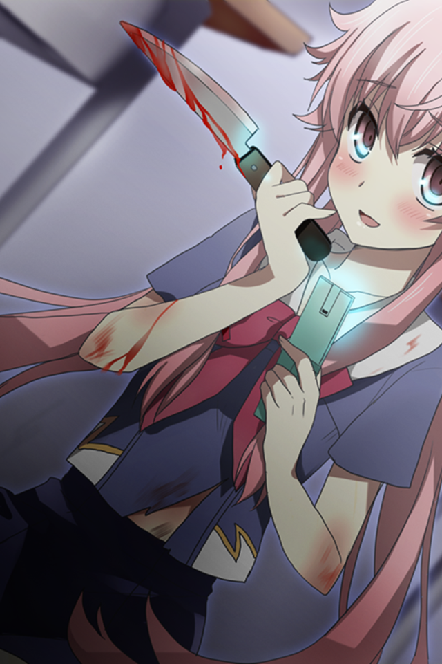 Девушка с окровавленным ножом в аниме Яндере